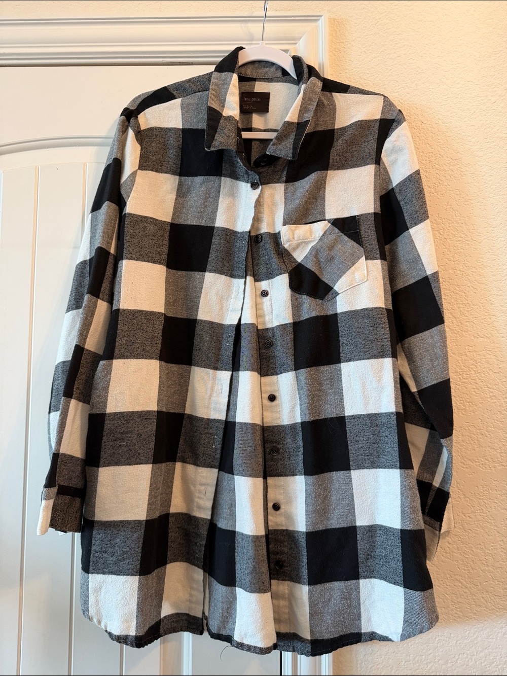 FREE PRESS Black and White Buffalo Plaid Button-Up Shirt, Sz L